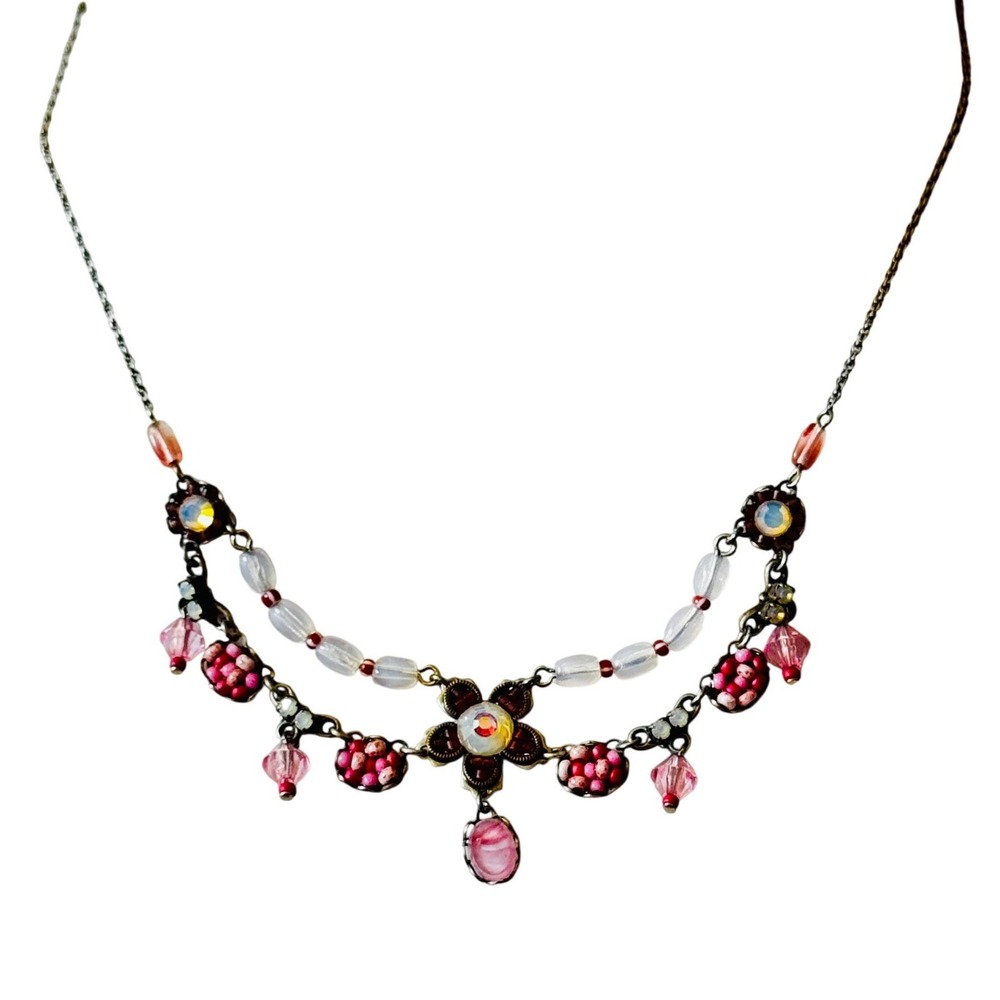 Ayala Bar Pink Floral Necklace Glass Beaded Designer Crystal Glass Groovy 18"